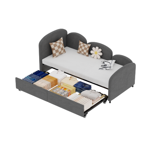 Twin Size Twin Size Bed frames With An Another Bed frame, Velvet Upholstered Daybed, Modern Sofa Bed Daybed Frame for Bedroom Living Room, Suitable for Living Room, Kids Room, Bedroom (Ddry Gray)