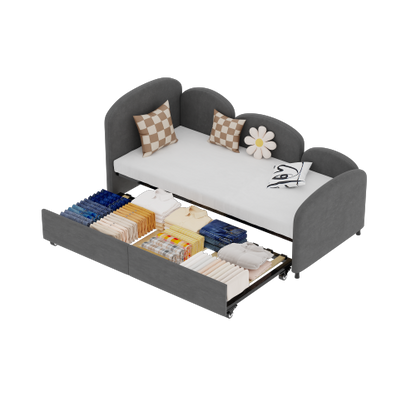 Twin Size Twin Size Bed frames With An Another Bed frame, Velvet Upholstered Daybed, Modern Sofa Bed Daybed Frame for Bedroom Living Room, Suitable for Living Room, Kids Room, Bedroom (Ddry Gray)
