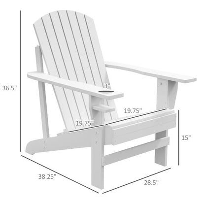 Outsunny Wooden  Chair, Outdoor Patio Lawn Chair with Cup Holder, Weather Resistant Lawn Furniture, Classic Lounge for Deck, Garden, Backyard, Fire Pit, White