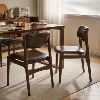 Single Brown PU Leather Armless Dining Side Chair, Solid Wood Walnut Frame, Ergonomic Open Back for Dining Room, Cafe & Office