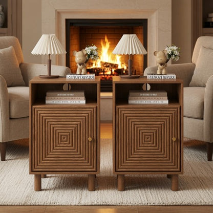 2-Pack Brown Nightstand with Charging Station & Wood Legs
