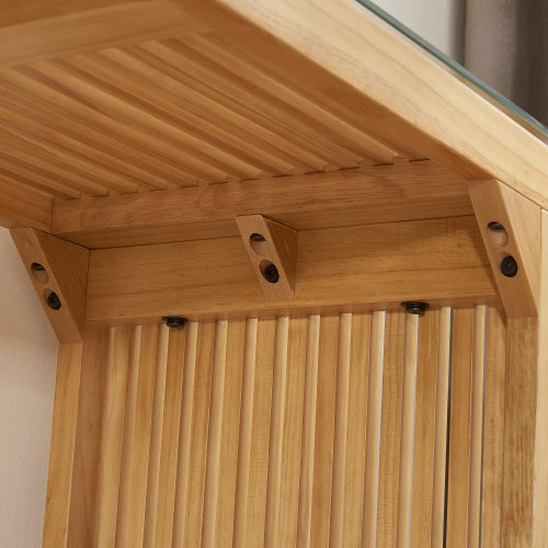 Natural Pine Dining Long Bench and Table Set – Versatile Indoor Wood Furniture for Entryway, Living Room, Kitchen, and Bedroom – Includes Small Tempered Glass Top