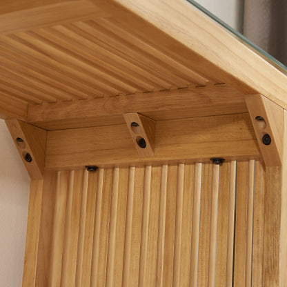 Natural Pine Dining Long Bench and Table Set – Versatile Indoor Wood Furniture for Entryway, Living Room, Kitchen, and Bedroom – Includes Small Tempered Glass Top