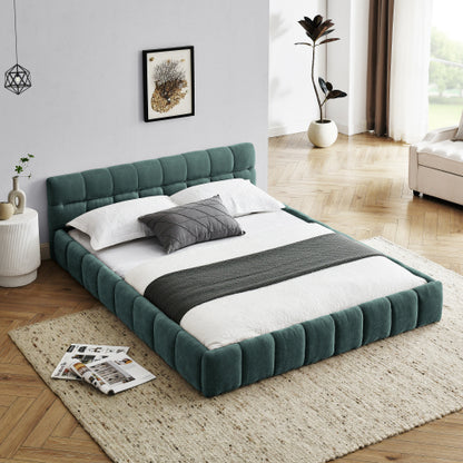 Queen Size Upholstered Bed Frame with Thick Fabric, Chenille Fabric Grounded Queen Size Platform Bed with Headboard and Solid Frame. No Box Spring Needed, GREEN(68inch *86.5inch *23.5inch )