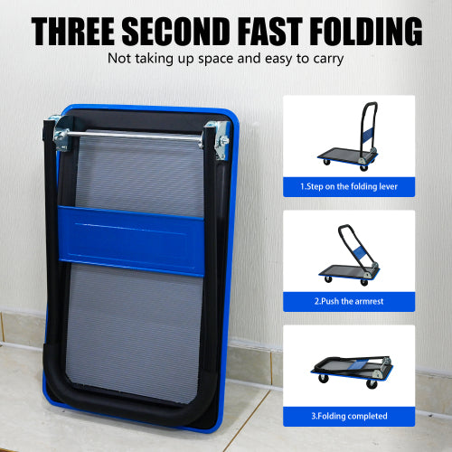 Flatbed Cart, 330lbs Heavy Duty Capacity Platform Hand Truck 360 Degree Swivel Wheels Foldable Push Hand Cart for Loading and Storage