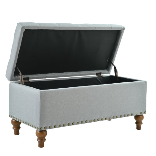 36.61 inch Linen Storage Ottoman Bench with Safety Hinge, Grey