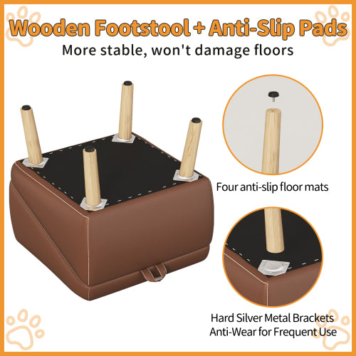 Brown Upgraded 2-in-1 Foldable Wooden Pet Ottoman Dog Ramp, Split Design Pet Steps for Small Dogs & Cats