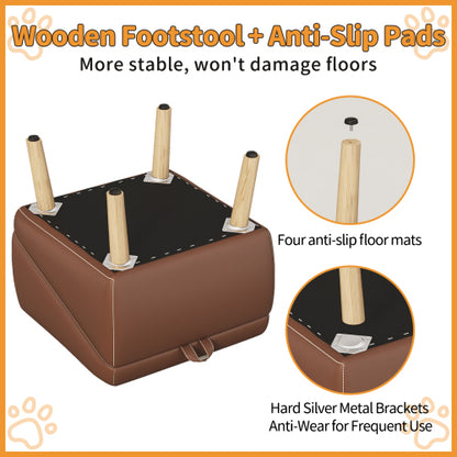 Brown Upgraded 2-in-1 Foldable Wooden Pet Ottoman Dog Ramp, Split Design Pet Steps for Small Dogs & Cats