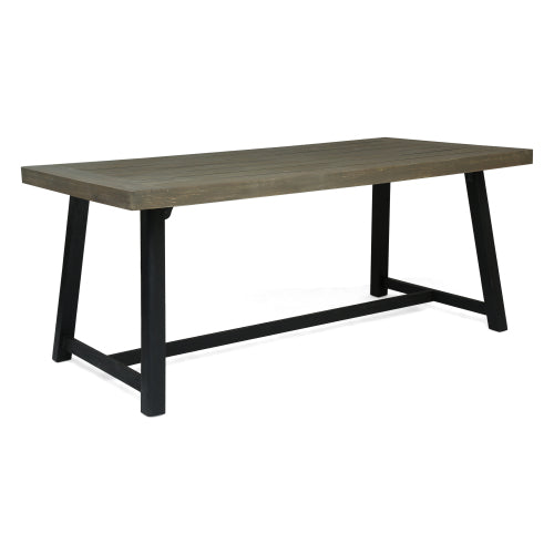 Outdoor Acacia Wood Dining Table, Sandblast Gray Finish and Black