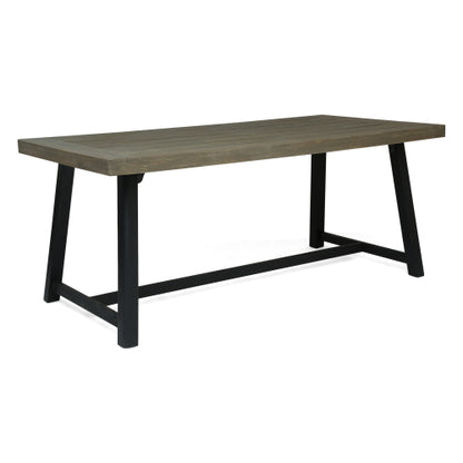 Outdoor Acacia Wood Dining Table, Sandblast Gray Finish and Black
