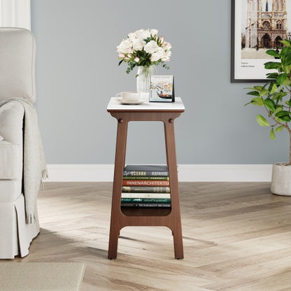 Retro Reddish Brown Slim Slate Side Table Nightstand