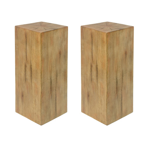 Wood-Look Square-Column MGO End Table, H33.75",Wood-Like Distressed Finish, Mix with Different Heights, Indoor Outdoor Use,Natural Color