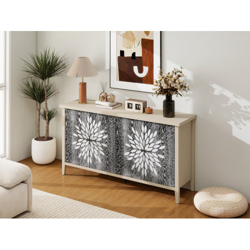 4 Doors Modern Wood Grain Sideboard Adjustable Shelf Storage Cabinet With Anti-Tipping Device For Home