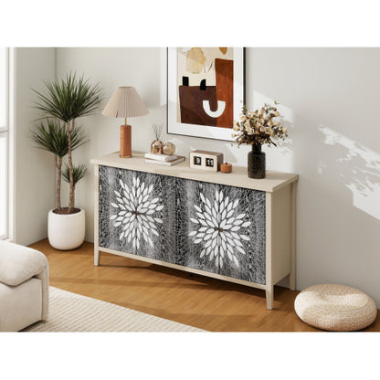 4 Doors Modern Wood Grain Sideboard Adjustable Shelf Storage Cabinet With Anti-Tipping Device For Home