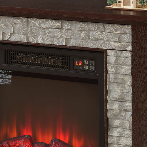 58 Inch White Faux Stone Electric Fireplace TV Stand 18 inch Heater Media Console Fits 65 Inch TV