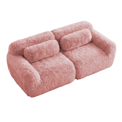 Pink 2-Seater Plush Modular Sofa,32D Sponge,Throw Pillows,No Assembly,Anti-Slip Base