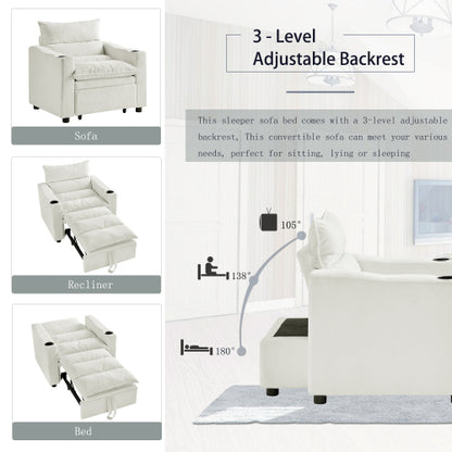 Sleeper Sofa Chair Bed, Convertible Sofa Chair 3-in-1, Adjustable Sleeper Chair Pullout Sofa Bed with Modern Velvet Fabric for Living Room Apartment Small Space, Beige