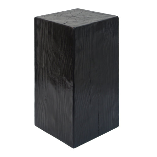 Wood-Look Square-Column MGO End Table, H27.75",Wood-Like Distressed Finish, Mix with Different Heights, Indoor Outdoor Use,Black Color
