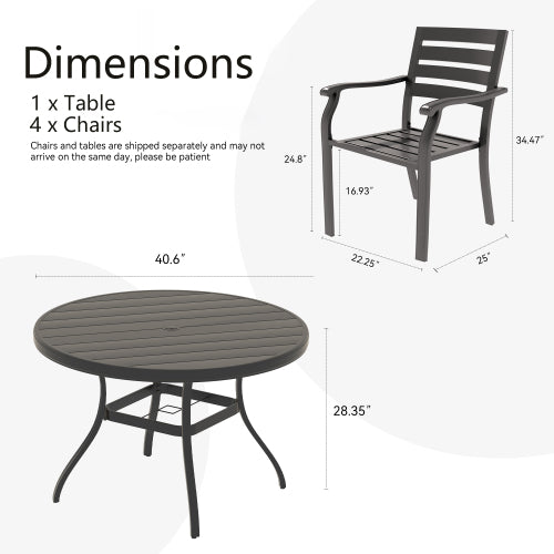 5 Pieces Outdoor Patio Dining Set, 4 Stackable Metal Dining Chairs and 40.6" Round Metal Dining Table, Outdoor Table and Chairs for Lawn Garden Backyard Deck