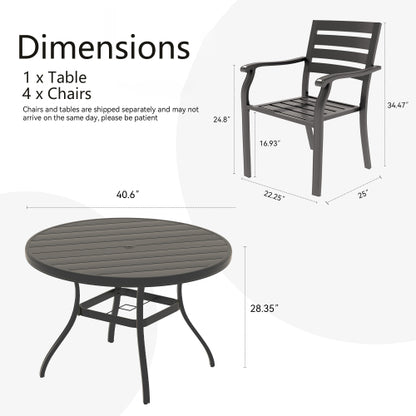 5 Pieces Outdoor Patio Dining Set, 4 Stackable Metal Dining Chairs and 40.6" Round Metal Dining Table, Outdoor Table and Chairs for Lawn Garden Backyard Deck