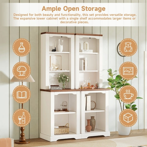 White Walnut Curved Top Two-Piece Combined Anti-Tip Tall Storage Cabinet