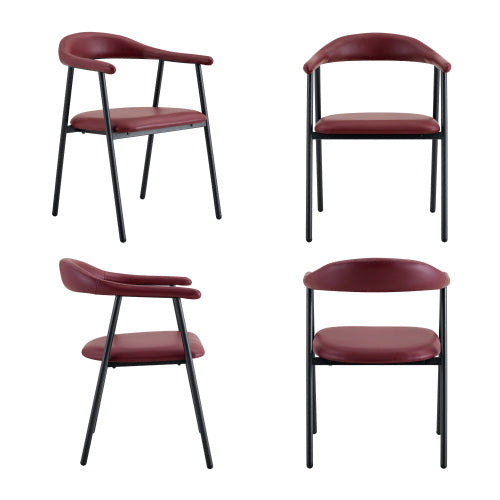 PU Leather Dining Chairs with Black Metal Legs, Set of 4, Reddish Brown