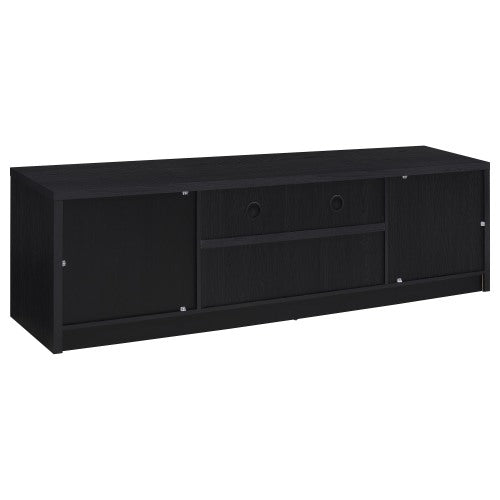 Black 78 Inch Modern 2-Door TV Media Console with Central Drawer & Open Shelf