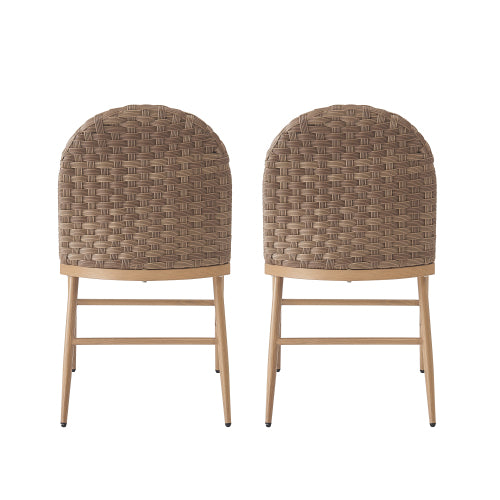 Set of 2 Brown Farmhouse Iron Frame Rattan Back Dining Chairs, 400 LBS High Load Capacity Armless Side Chairs