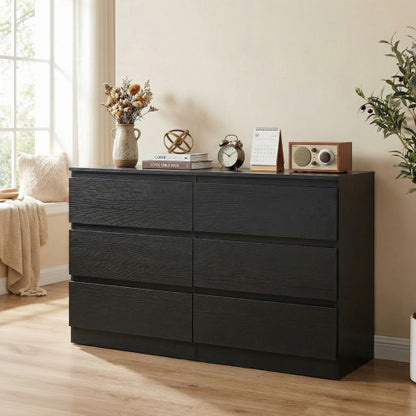 6 Drawer Black Dresser, Modern Bedroom Dresser with Spacious Countertop, Wood Storage Cabinet with Concealed Handles & 6 Deep Drawers for Bedroom, Living Room, Entryway, 15.7" D x 47.2" W x 30.9" H