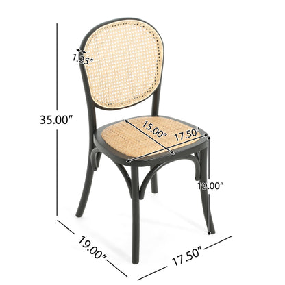 Set of 2 Vintage Rattan Dining Chairs, Birch Solid Wood Frame No Assembly Required
