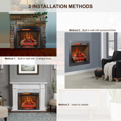 28 inch Infrared Electric Fireplace with Removable Trim kit Insert, Touch Panel Home Decor Heater, Smokeless Firebox With Fire Crackling Sound