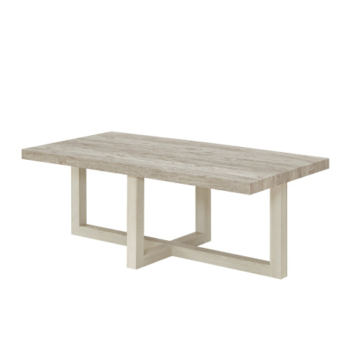 Contemporary Coffee Table Weathered Gray Beige Cross Base Design