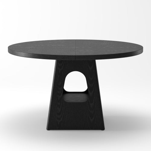 47inch Round Dining Table with Storage Base, Farmhouse Wood Kitchen Table Black