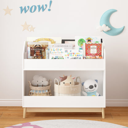 Toddler Book Display Shelf with Storage Bin Wooden Kids Bookcase