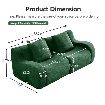 Green Boneless Modular Teddy Fabric Sofa No-Assembly 32D High-Density Sponge Non-Slip Base