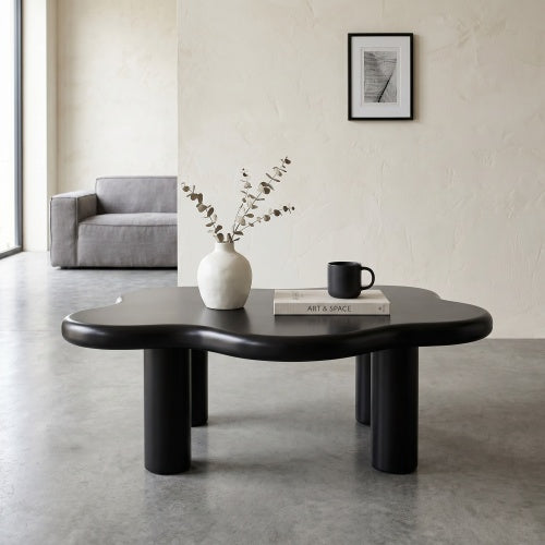 40 Inch Black Cloud Coffee Table Modern Irregular MDF Living Room Center Table