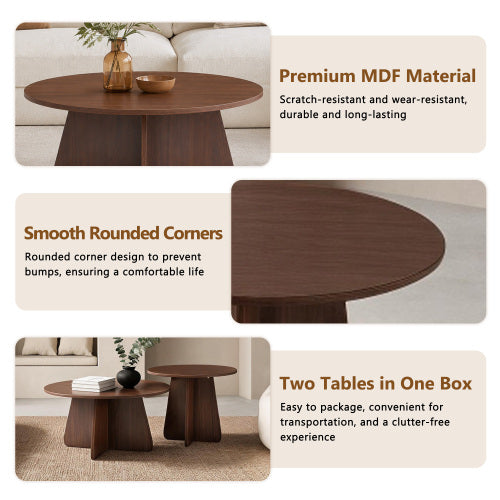 2-Piece Round Nesting Coffee Table Set with Crisscross Legs