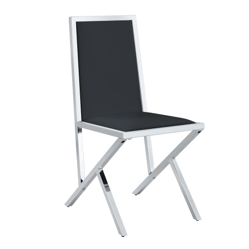Set of 4 Black PU Dining Chairs, Silver Metal Frame, Ergonomic Seating, Adjustable Anti Slip Feet