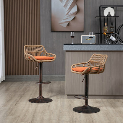 Modern Swivel Bar Stools Set of 2 Adjustable Counter Height Chairs with Footrest for Kitchen, Dining Room (Orange)