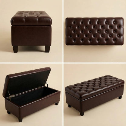 50.25inch  Storage Ottoman Bench - Brown Storage Bench End of Bed with Safety Hinges, Footrest Stool for Living, Dining Room, Entryway and Hallway