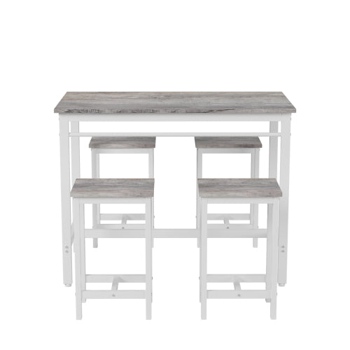 5-Piece White Oak Bar Table Set, Metal & MDF Structure with 4 Stools