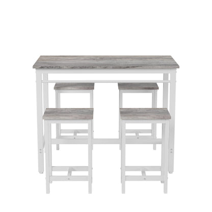 5-Piece White Oak Bar Table Set, Metal & MDF Structure with 4 Stools