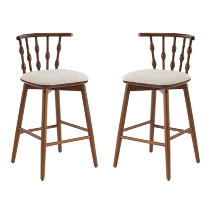 Indoor Wooden Barstool, Walnut Finish With Beige Upholstery, Set of 2