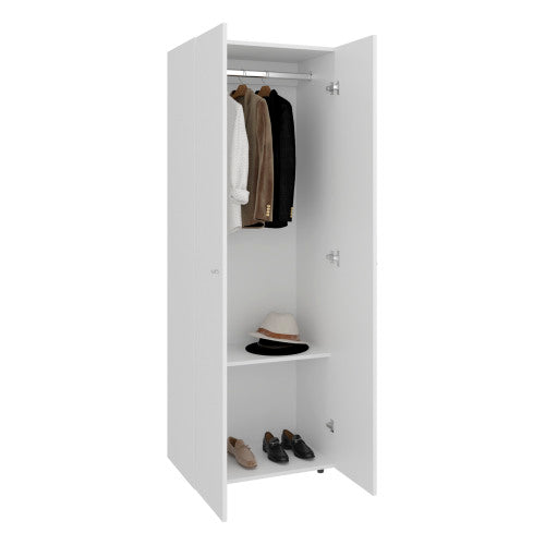 2 Doors Closet System Armoire, Hanging Rod and Storage Shelf, Modern Armoire for Bedroom Organization Storage, White