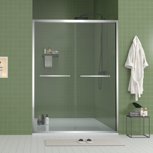 56-60"x70" Aluminum Frame Double Sliding Shower Door,Bypass Bathroom Sliding Door with Premium 5/16" (8mm) Clear Tempered Glass, Chrome Hardware Sliding Glass Shower Enclosure,Chrome Finished