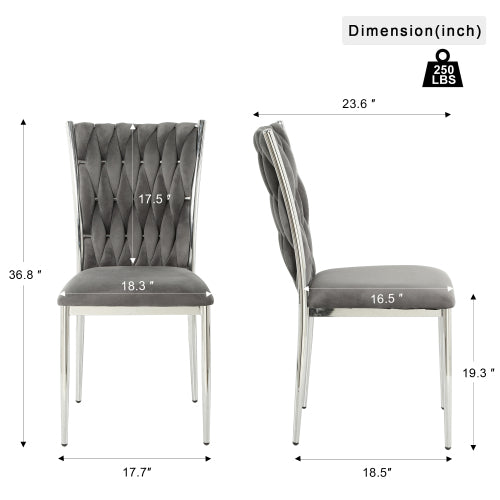 Velvet Upholstered Dining Chairs with Metal Legs, Set of 2, Dark Gray