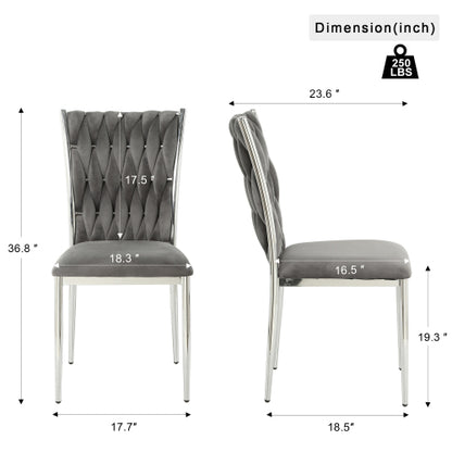 Velvet Upholstered Dining Chairs with Metal Legs, Set of 2, Dark Gray