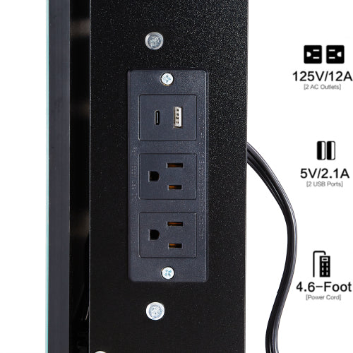 29.2" Small Size Left Bedside Cabinet Vanity Table + Cushioned Stool, 2 AC+2 USB Power Station, Hair dryer bracket, Extra Large Touch Control Sliding LED Mirror, Tri-color Switching, Brightness Adjust