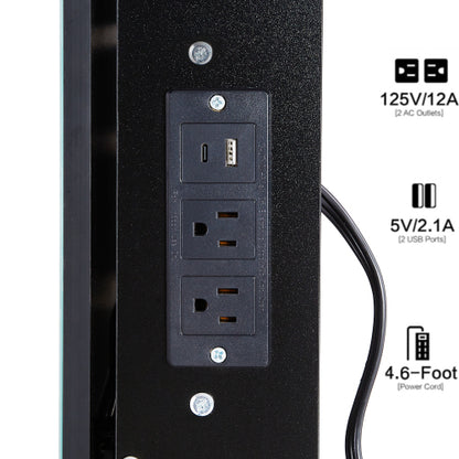 29.2" Small Size Left Bedside Cabinet Vanity Table + Cushioned Stool, 2 AC+2 USB Power Station, Hair dryer bracket, Extra Large Touch Control Sliding LED Mirror, Tri-color Switching, Brightness Adjust