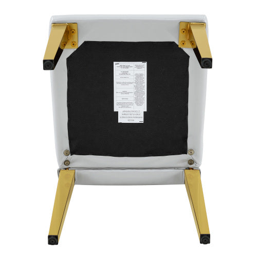 Set of 2 Light Grey PU Dining Chairs, Ergonomic Buckle Backrest, Gold Metal Legs, 35 inch  High